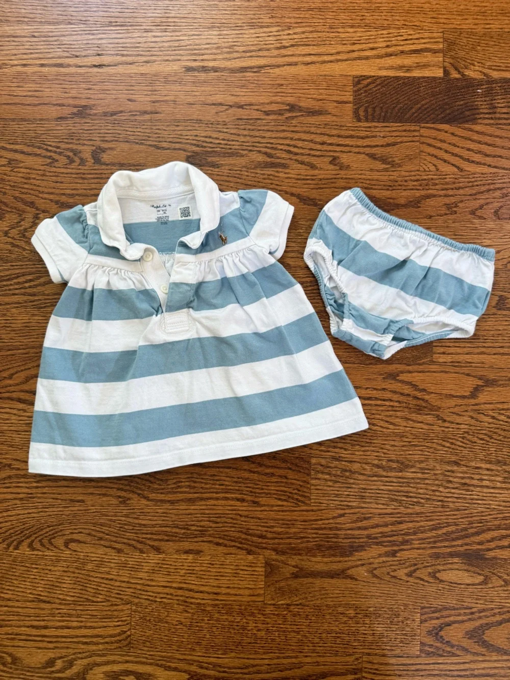 Ralph Lauren Blue and White Striped Polo Dress with Matching Bloomer